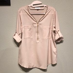 Calvin Klein zipper neckline blouse